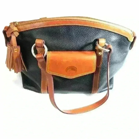Dooney & Bourke Black Tan Tassel Handbag - Picture 1 of 8